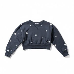 Abercrombie & Fitch Navy Cropped Crewneck with White Star Print cotton blend M